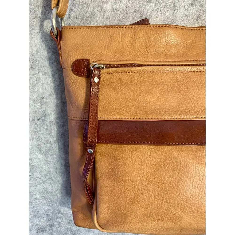 Osgoode Marley Crossbody Leather Shoulder Bag, Tan and Coffee, Slim, Adjustable